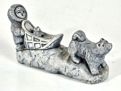 Vintage Glacial Ice Age Sculptures Alaska Eskimo w/Dog Sled Figurine