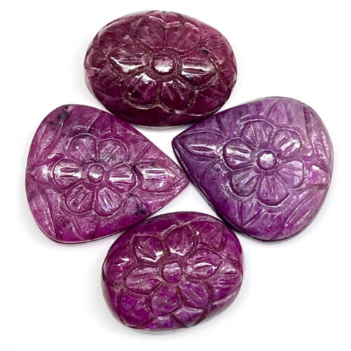 4 Pcs Natural Ruby Unheated Rare Moghul Carved Exclusive Gemstones Lot 64.80 Cts - Picture 2 of 20
