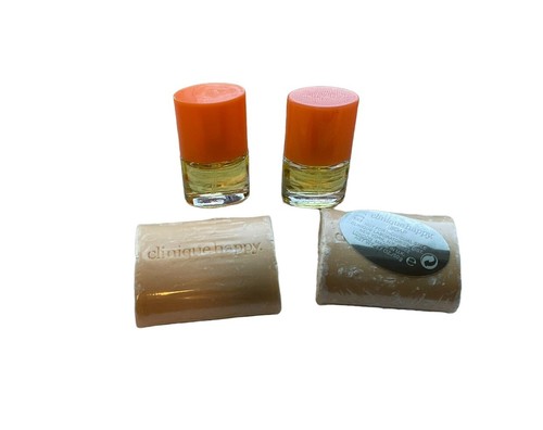 Lot of Clinique Happy Parfum Spray Mini Plus 2 Clinique Happy Mini Soap Bar