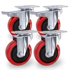 100mm Rubber Swivel Castor Wheels 4 x Heavy Duty Trolley Furniture Caster Brake