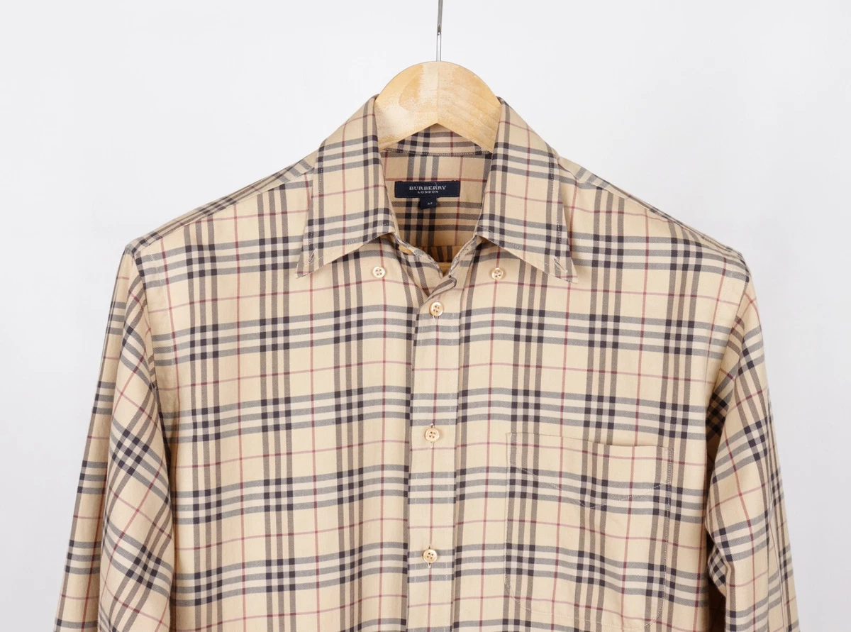 Men's Burberry London 100% Cotton Beige Full Nova Check Shirt Size 37