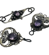 Silver  purple stone filigree s hook clasps for jewelry making