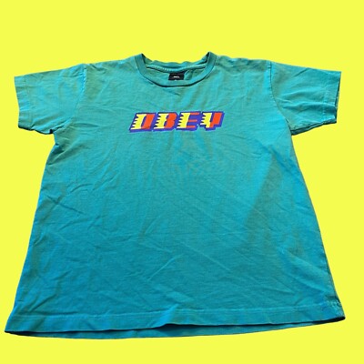 Obey Worldwide T Shirt Mens M Green Short Sleeve Logo Streetwear Adults