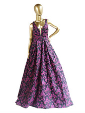 Terani Couture Evening Gown Black Pink  Purple Floral Print Size 12