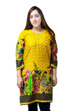 Pakistani Indian Kameez Stitched Size XL Kurti/Top/Tunic/Shirt Yellow 1Pice