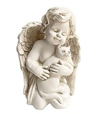 7" Resin Angel with Cat Statue, Pet Cat Memorial Sculpture, Indoor/Outdoor,