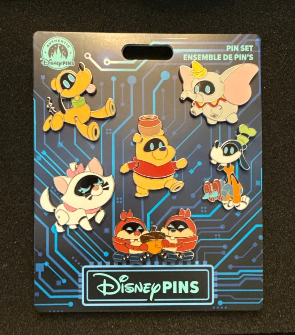 2026 Disney Parks Robot Pluto Marie Pooh Goofy Dumbo Chip Dale Booster 6 Pin Set