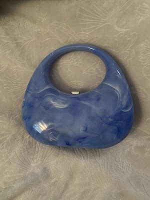 Acrylic Evening Clutch Purse Top-handle Moon Hobo Bag Marble Handbag Blue