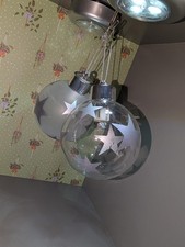 Box of 12 Light Up Christmas Baubles - 6 Frosted, 6 Clear Starry Baubles Silver