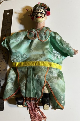 ANTIQUE CHINESE OPERA 11”  DOLL IN Satin Silk CLOTHING Read