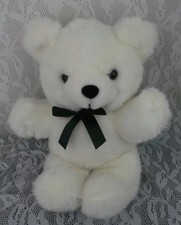 Dan Dee Teddy Bear White Black Ribbon Bow 14" Plush Stuffed Animal Vintage Toy
