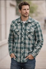 Wrangler Wrancher Men  s L Green Black Plaid Pearl Snap Western Shirt Long Sleeve