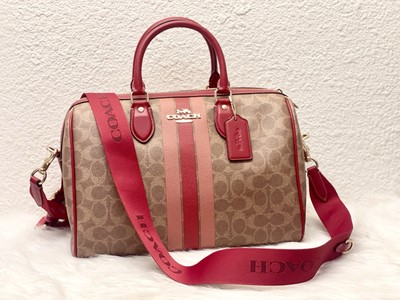 NWT Coach Rowan Large Satchel Bag in Signature Canvas With Stripes CAL83