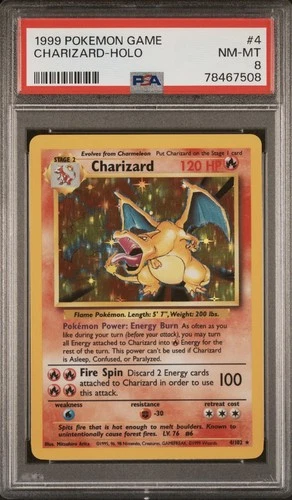 1999 POKEMON BASE SET 4 CHARIZARD HOLO PSA 8 MINT