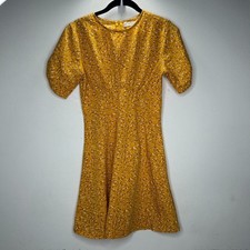 Tu by Catu Mustard Yellow White Brown Floral Short Sleeve High Neck Mini Dress