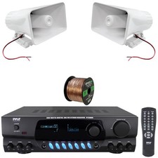Pyle Home Digital Receiver, 2x 8'' 65W Indoor/Outdoor PA Horn Speakers, Wire