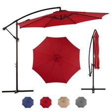 9.8ft Offset Umbrella Cantilever with Crank Cross Base for Garden Lawn Red