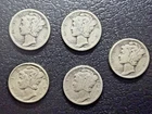 90% Silver Coin Lot – Mercury Dimes – $0.50 Face Value – 5 Coins Total - Lot 2