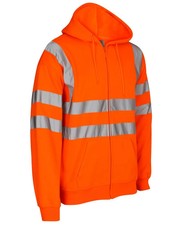 Hi Viz Vis High Visibility Long Sleeves Full Zip Up Hoodie Mens Safety Jumper