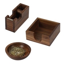 3pcs Walnut Office Supplies Desk Organizers, Wooden Sticky Notes Pad Holder P...