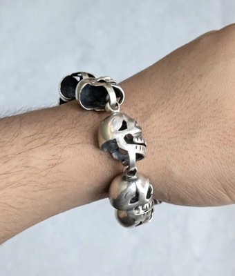 Vintage Sterling Silver Skull Bracelet 7.5