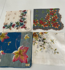 Vintage Hankies Lot Of 4 WITH LEAVES AND BERRIES