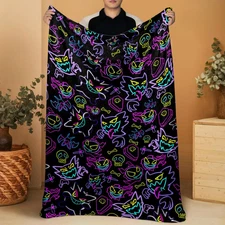 Cute Neon Ghost Flannel Blanket – Cozy Soft Throw for Home & Bedroom Décor