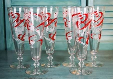 Vintage 1950's MCM Libbey Pilsner Glasses Beers Around World Red/White Graphics