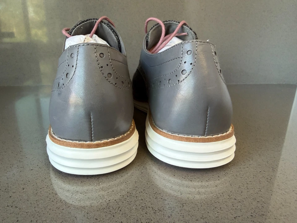 Cole Haan Gray Leather Herringbone Original Grand Wingtip Oxford Lace Shoes 7B - Image 4 of 4