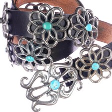 Vintage Navajo cast sterling silver and turquoise concho belt