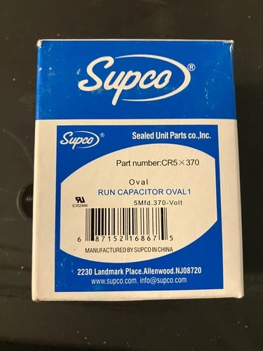SUPCO CR5X370 5MFD Oval Run Capacitor MOTOR CAP START