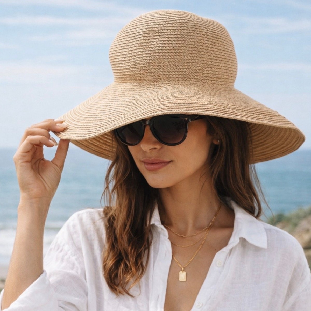 San Diego Hat Company Natural Woven Straw Hat Tan & Olive OS Beach Boho Vacation San Diego Hat Company main image 2