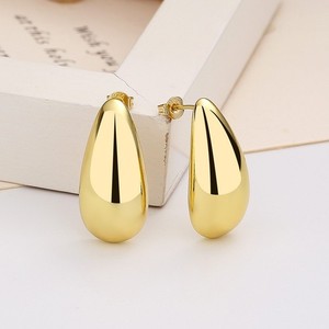Authentic 925 Sterling Silver Gold Plated Chunky Teardrop Earrings Dome Drop Studs Women