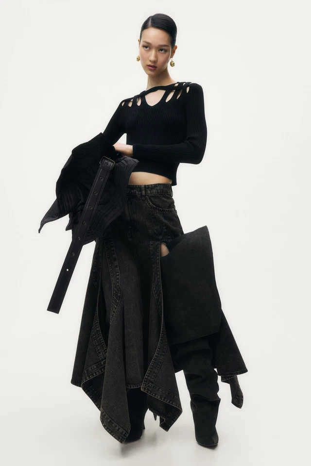 H&M x Glenn Martens Flared Denim Skirt Dark Brown - All Sizes - Image 2 of 4