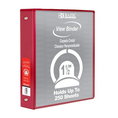 BAZIC Products 3 Ring Binder - Red, Economy View with 1-Pack, Red