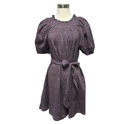 Roller Rabbit Floral Cottage Dress Womens Large Puff Sleeve Cotton Peasant