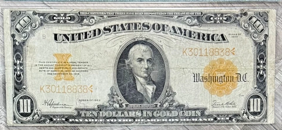 1922 $10 Gold Certificate Yellow Seal FR# 1173, Large S/N, PMG Very Fine 25 - Image 3 of 4