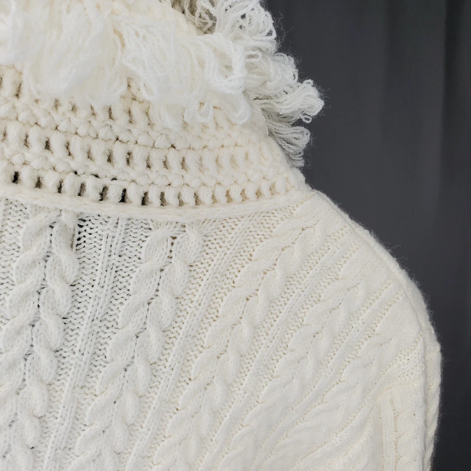 Nine West 70s Cableknit Cardigan Duster Women XL Button Fringe Pocket Penny Lane - Image 4 of 4