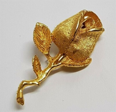 Broche Vintage Fleur Signée DFA - Métal Doré Texturé, Référence H6, Bel état