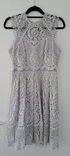 Lipsy VIP Grey Crochet Lace Dress UK 14 Occasion Wedding Guest Races Midi Grey