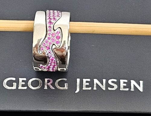 Georg Jensen Fusion Pink Sapphire Centre w. 18ct White Gold Rings x2 Sz 50 Small - Picture 16 of 24