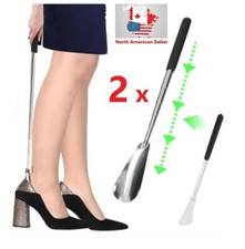 2 x Telescopic Shoe Horns, Stainless Steel, Length Adjustable For Women and Men