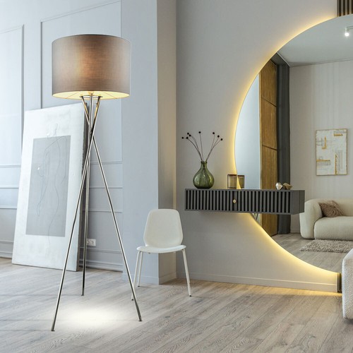Stehlampe Stehleuchte Deckenfluter Textil Wohnzimmerlampe grau chrom LED H 160cm - Bild 6 von 10