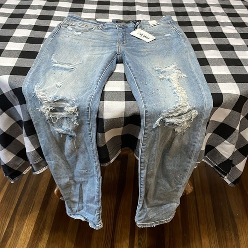 Jeans Judy Blue Edizione Limitata Rainbow Paint Splash Boyfriend Tg 15/32 Mid Rise - Foto 3 di 13