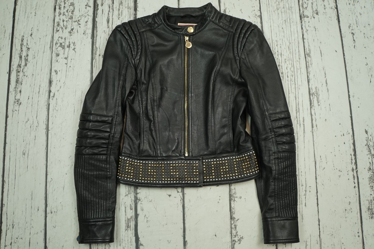 【238】VERSACE for H＆M ライダースジャケット レディース Versace for H&M Women's Studded Leather Biker Jacket Black