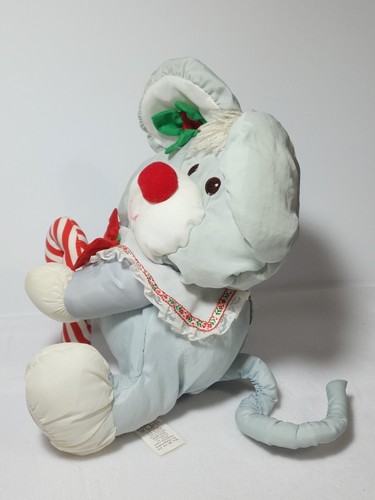 Vintage Fisher Price Puffalumps Gray 11” Plush Christmas Mouse W/ Candy Cane - Picture 8 of 15