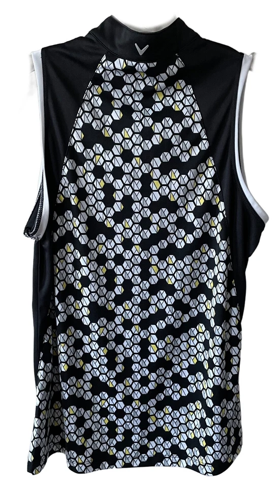 Callaway Mediana Golf Tenis Camisa Top Negro Blanco Patrón Sin Mangas 1/4 Cremallera Foto 2 de 4