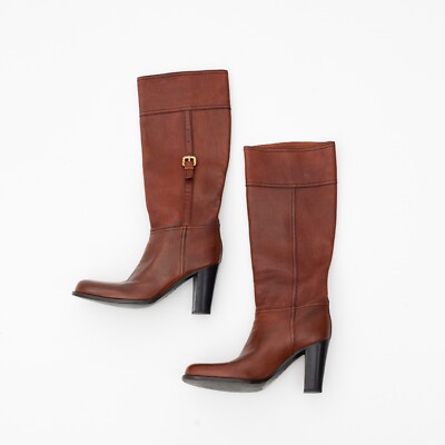 Prada Brown Leather Knee-High Boots Size EU US