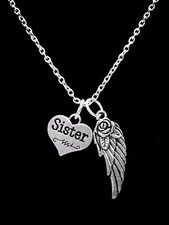 Memorial Necklace Sister Guardian Angel Wing In Heaven Sympathy Gift Jewelry