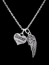 Memorial Necklace Sister Guardian Angel Wing In Heaven Sympathy Gift Jewelry